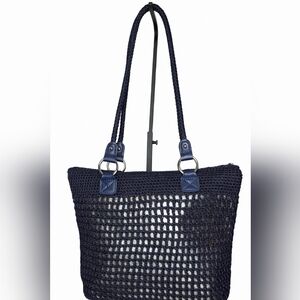 The Sak Navy Crochet Tote w/ Metallic Gold Underlay | Shoulder Bag